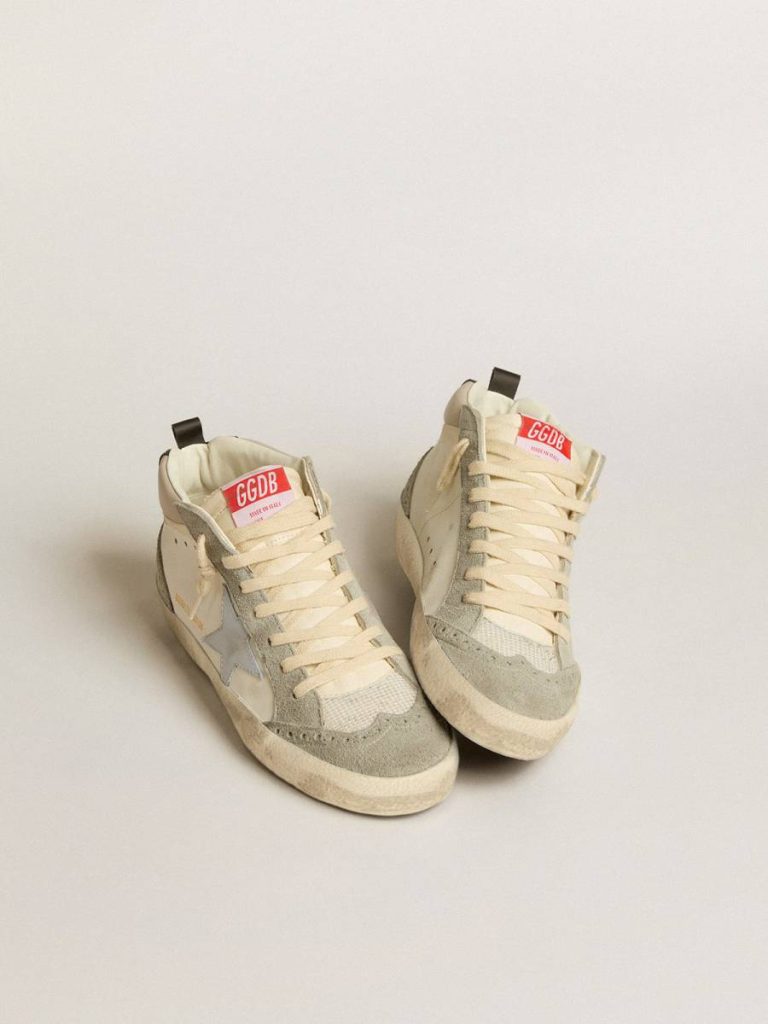 Golden Goose Mid Star Ltd With Light Gray Leather Star And Gray Suede Inserts Mid Star White Women