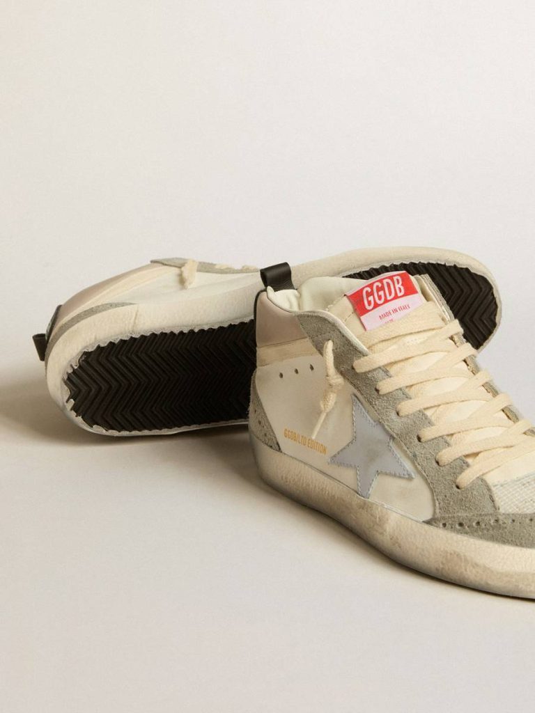 Golden Goose Mid Star Ltd With Light Gray Leather Star And Gray Suede Inserts Mid Star White Women
