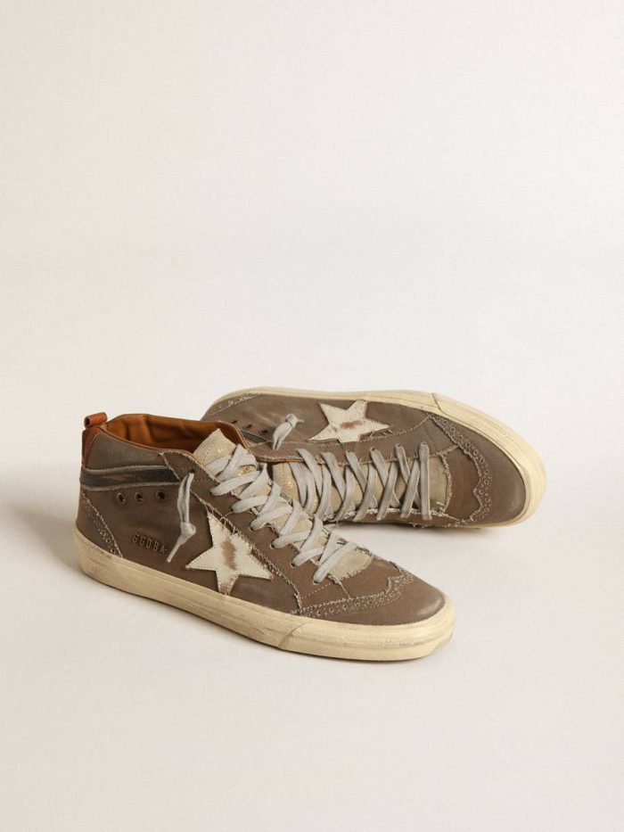 Golden Goose Mid Star Men Mid Star In Green Canvas With Leather Star And Black Flash