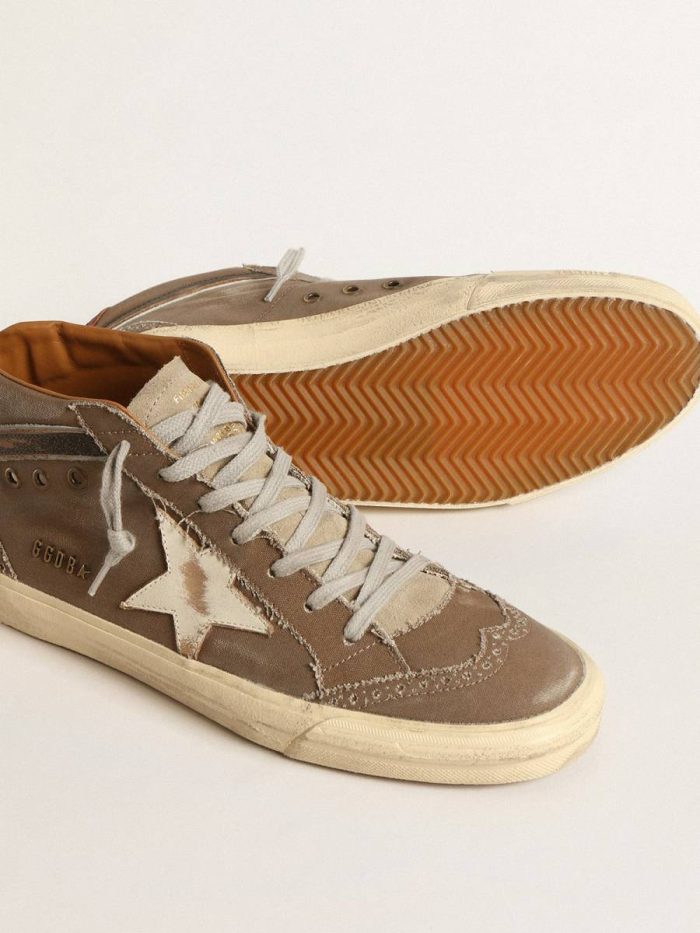Golden Goose Mid Star Men Mid Star In Green Canvas With Leather Star And Black Flash