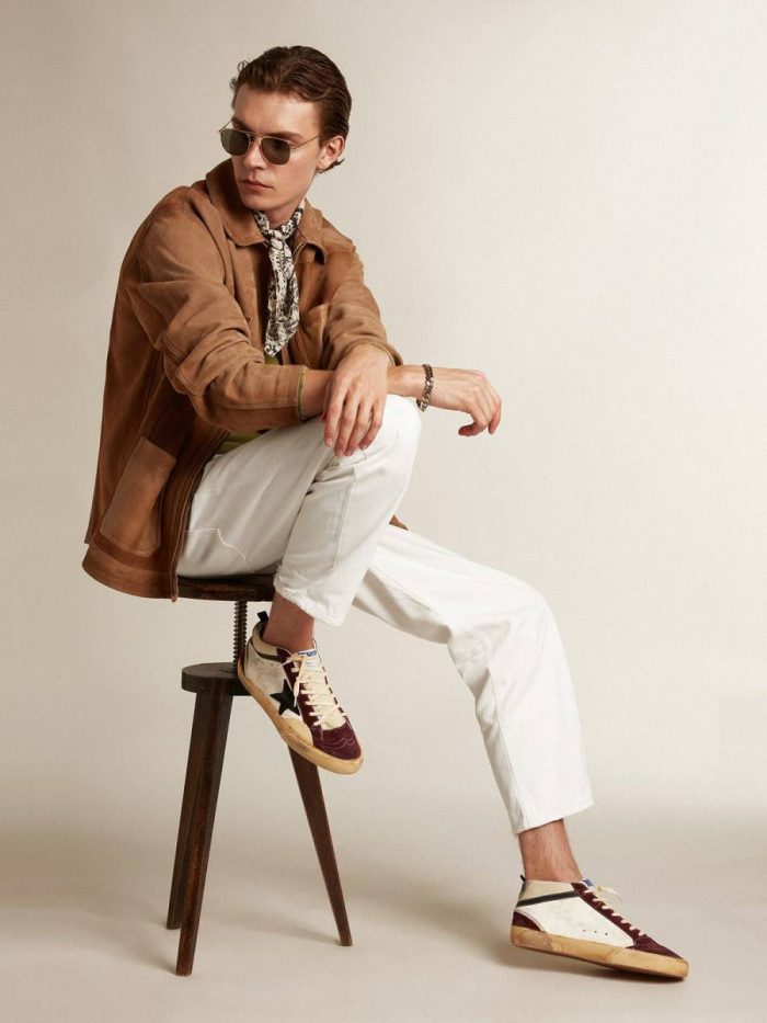 Golden Goose Mid Star Men Mid Star In Nappa With Black Suede Star And Wine-Red Inserts