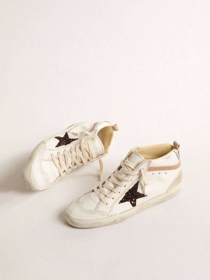 Golden Goose Mid Star Mid Star Ltd In Nappa With Glitter Star And Nude Leather Flash Women
