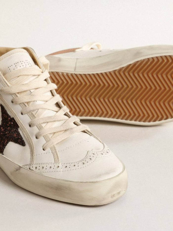 Golden Goose Mid Star Mid Star Ltd In Nappa With Glitter Star And Nude Leather Flash Women