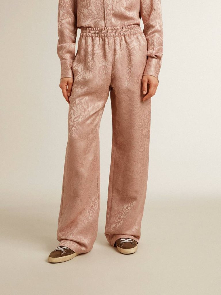 Golden Goose Pink Jeans & Pants Women's Pink Viscose Pants With Floral Pattern Women