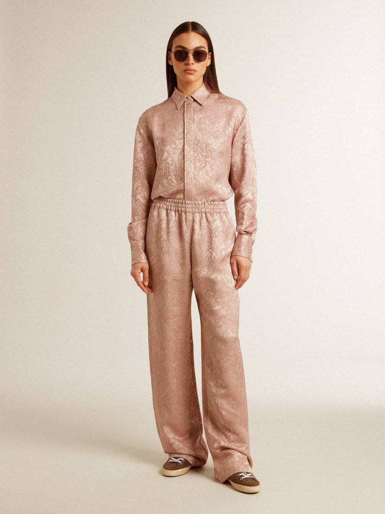 Golden Goose Pink Jeans & Pants Women's Pink Viscose Pants With Floral Pattern Women