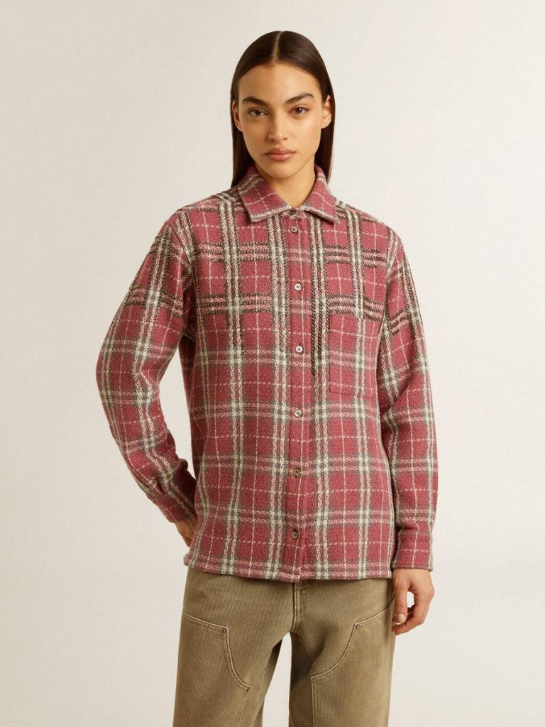 Golden Goose Pink, Sand And Gray Women's Shirt With Pink, Sand And Gray Check Embroidery Women Shirts