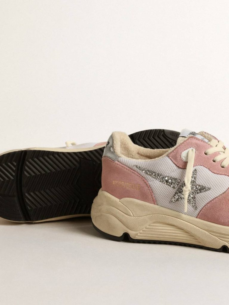 Golden Goose Running Sole In Gray Mesh And Suede With Silver Glitter Star Women Running Sole