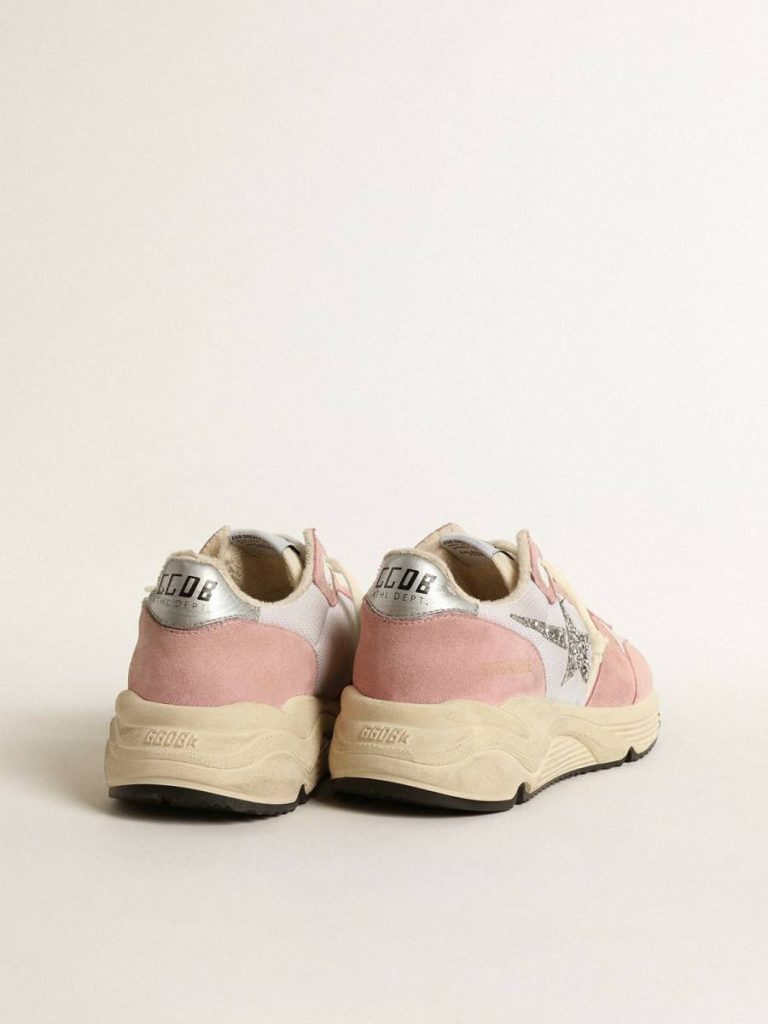 Golden Goose Running Sole In Gray Mesh And Suede With Silver Glitter Star Women Running Sole