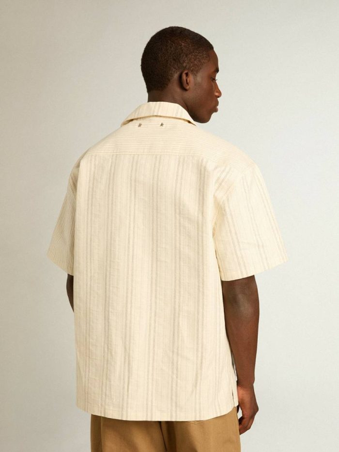 Golden Goose Shirts Ecru Men's Short-Sleeved Shirt In Ecru-Colored Cotton Men