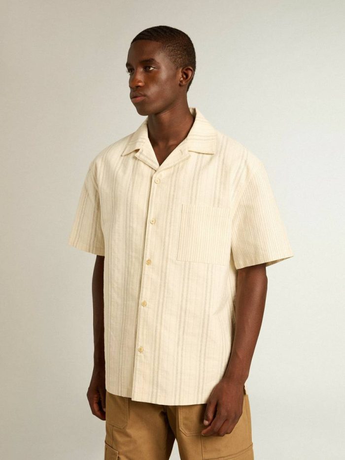 Golden Goose Shirts Ecru Men's Short-Sleeved Shirt In Ecru-Colored Cotton Men