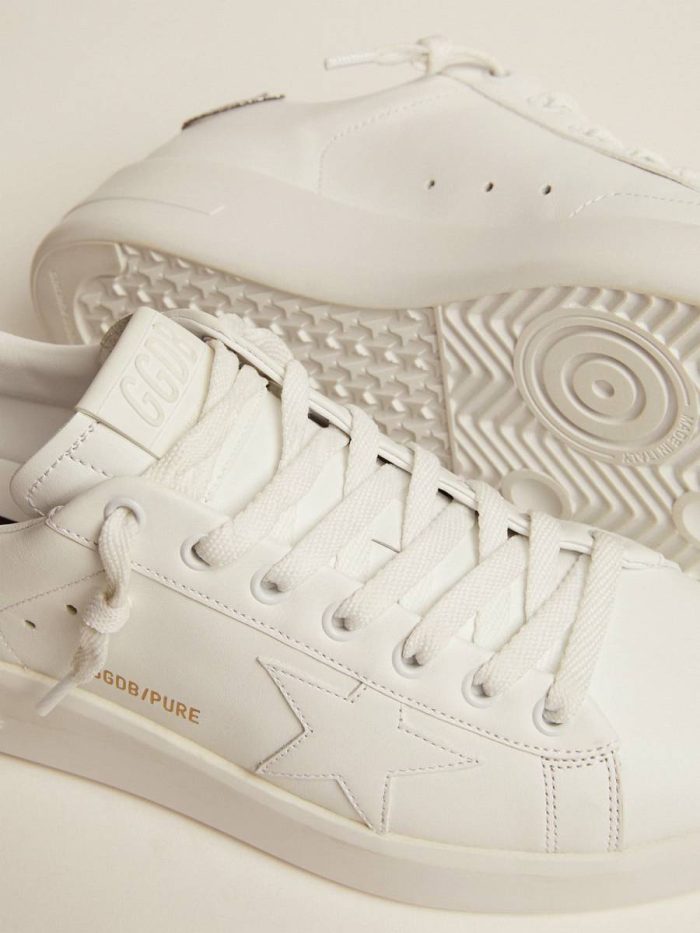 Golden Goose Silver And White Purestar In White Leather With Silver Swarovski Crystal Heel Tab Purestar Women