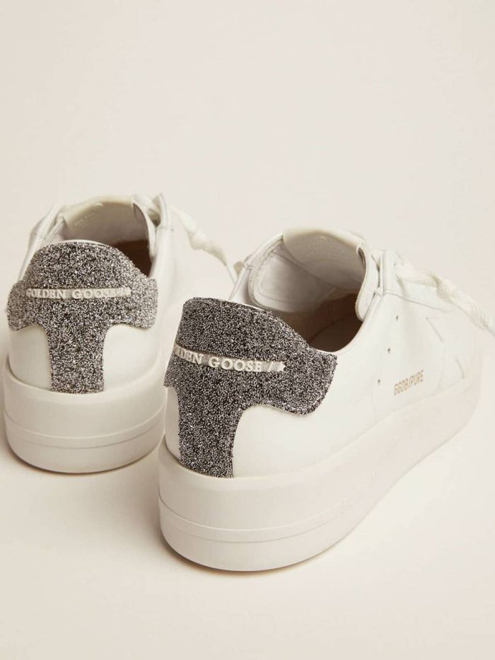 Golden Goose Silver And White Purestar In White Leather With Silver Swarovski Crystal Heel Tab Purestar Women
