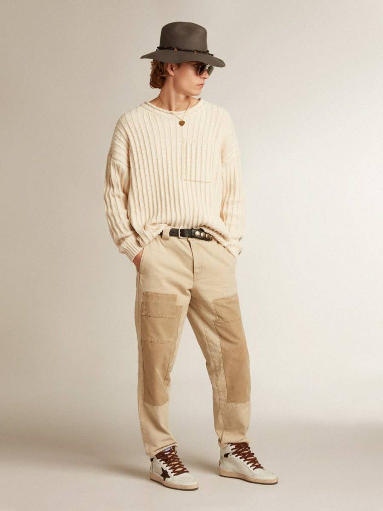 Golden Goose Sky-Star Men Men’s Sky-Star In White Nappa Leather With A Chocolate Suede Star