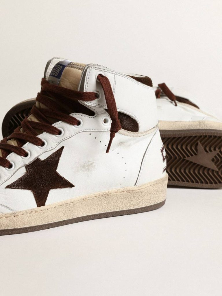 Golden Goose Sky-Star Men Men’s Sky-Star In White Nappa Leather With A Chocolate Suede Star
