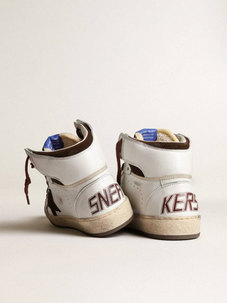 Golden Goose Sky-Star Women Women’s Sky-Star In White Nappa Leather With Chocolate Suede Star