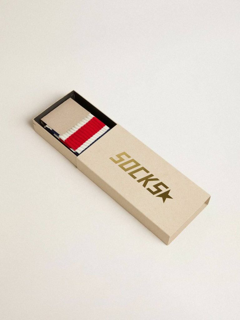 Golden Goose Socks Worn White Worn-White Socks With Distressed Details And Black And Red Stripes Women