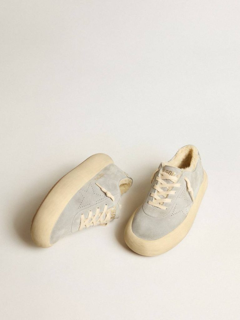Golden Goose Space-Star Men Men’s Space-Star Shoes In Ice-Gray Suede With Shearling Lining