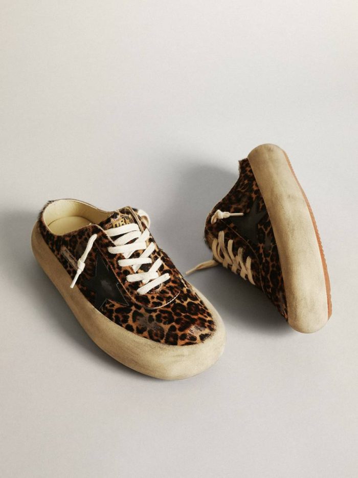 Golden Goose Space-Star Women's Space-Star Sabot In Leopard Print Pony Skin With Black Star Women