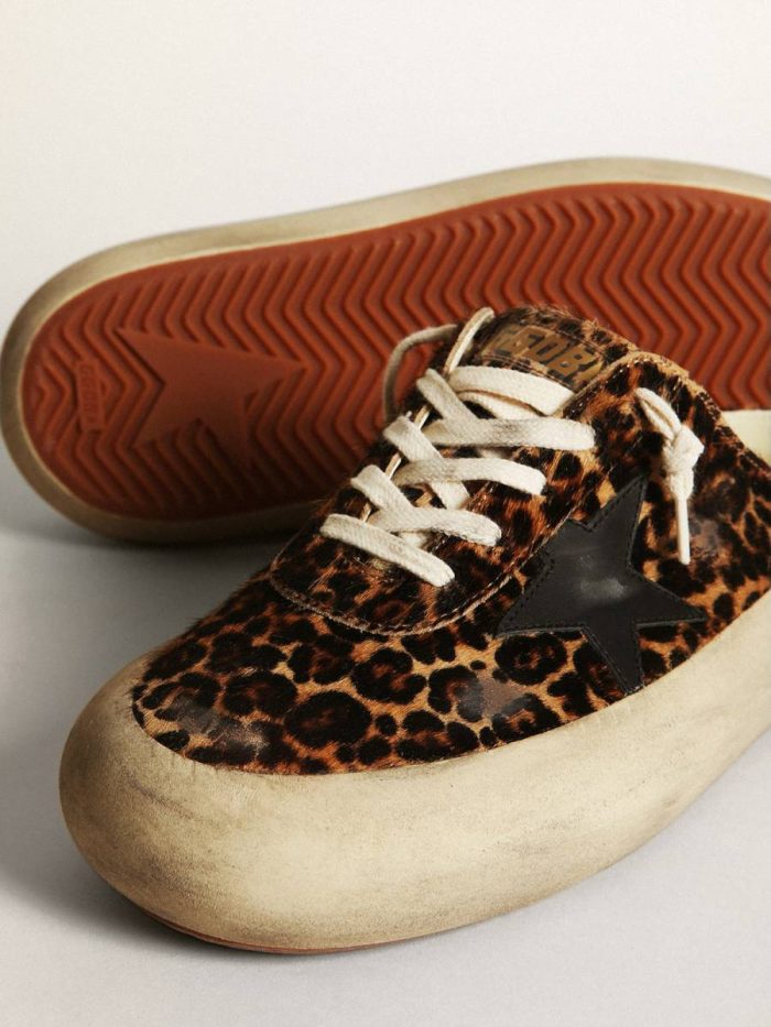 Golden Goose Space-Star Women's Space-Star Sabot In Leopard Print Pony Skin With Black Star Women