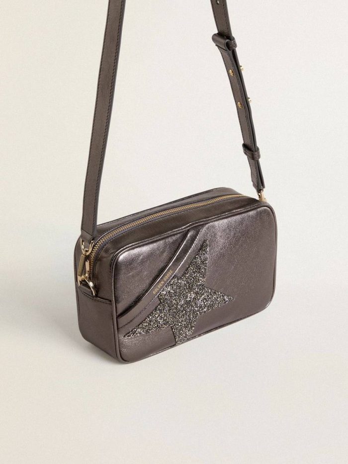 Golden Goose Star Bag In Gray Metallic Leather With Swarovski Crystal Star Women Crossbody Bags Gray