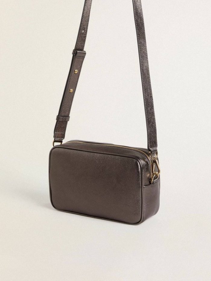 Golden Goose Star Bag In Gray Metallic Leather With Swarovski Crystal Star Women Crossbody Bags Gray