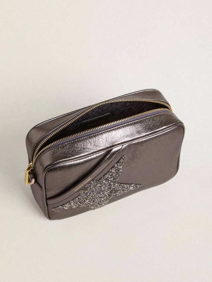 Golden Goose Star Bag In Gray Metallic Leather With Swarovski Crystal Star Women Crossbody Bags Gray