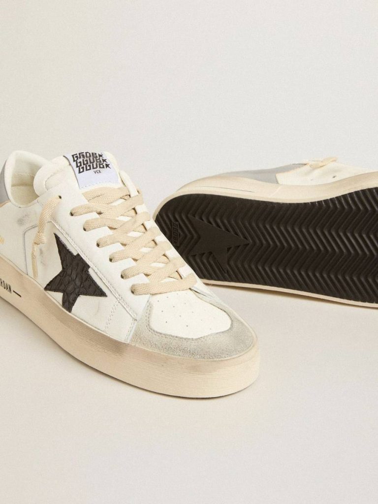 Golden Goose Stardan Men Men’s Stardan In White Nappa With Croc-Print Leather Star And Gray Heel Tab