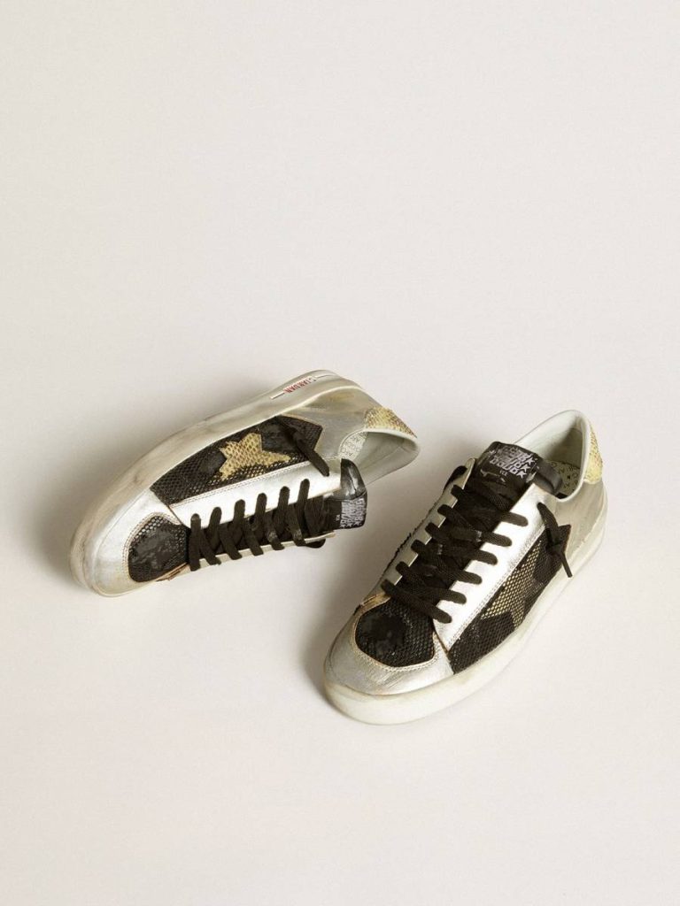 Golden Goose Stardan Stardan Lab In Silver Leather And Mesh With Golden Star And Heel Tab Men