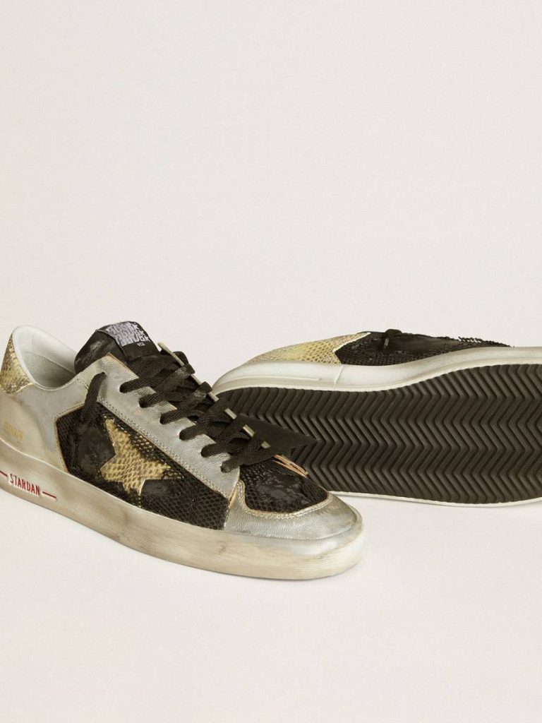 Golden Goose Stardan Stardan Lab In Silver Leather And Mesh With Golden Star And Heel Tab Men