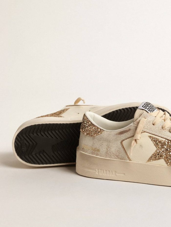 Golden Goose Stardan Women Women’s Stardan In Ecru Nappa Leather With Gold Glitter Star And Heel Tab