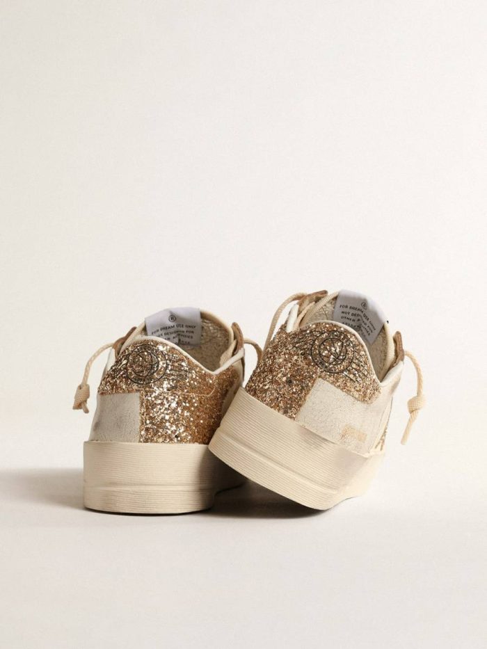 Golden Goose Stardan Women Women’s Stardan In Ecru Nappa Leather With Gold Glitter Star And Heel Tab