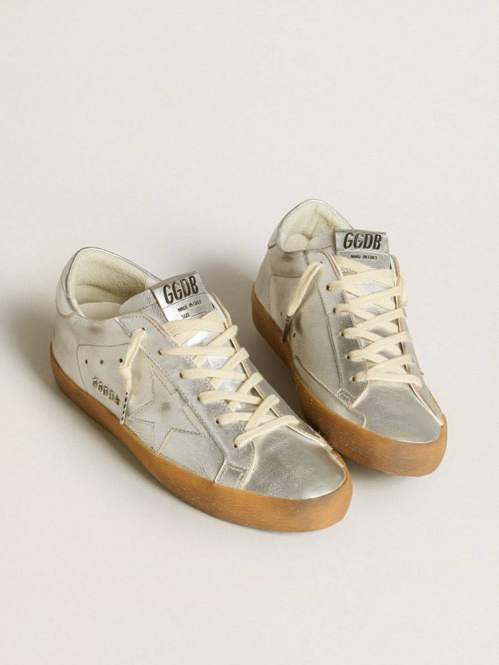 Golden Goose Super-Star In Silver Metallic Leather With Leather Star And Heel Tab Women Super-Star