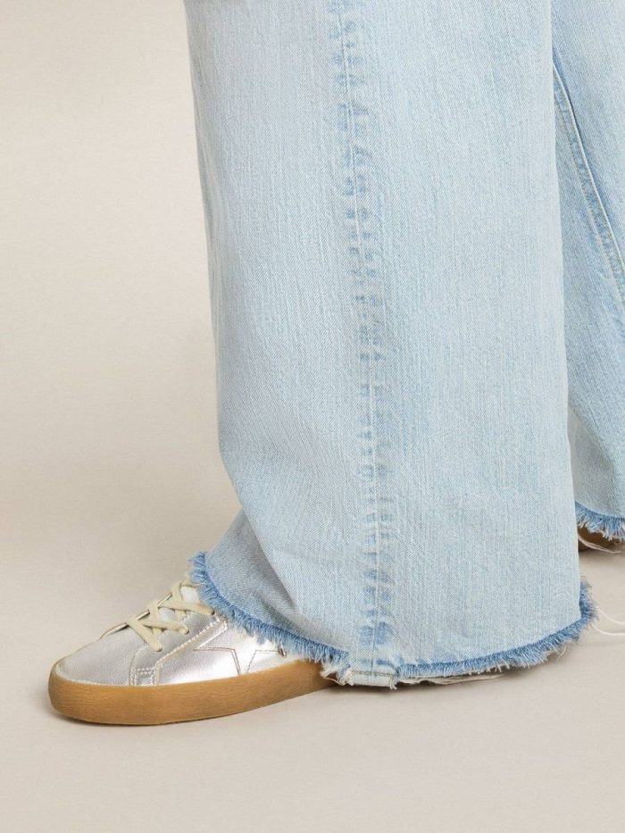 Golden Goose Super-Star In Silver Metallic Leather With Leather Star And Heel Tab Women Super-Star