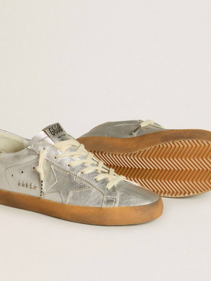 Golden Goose Super-Star In Silver Metallic Leather With Leather Star And Heel Tab Women Super-Star