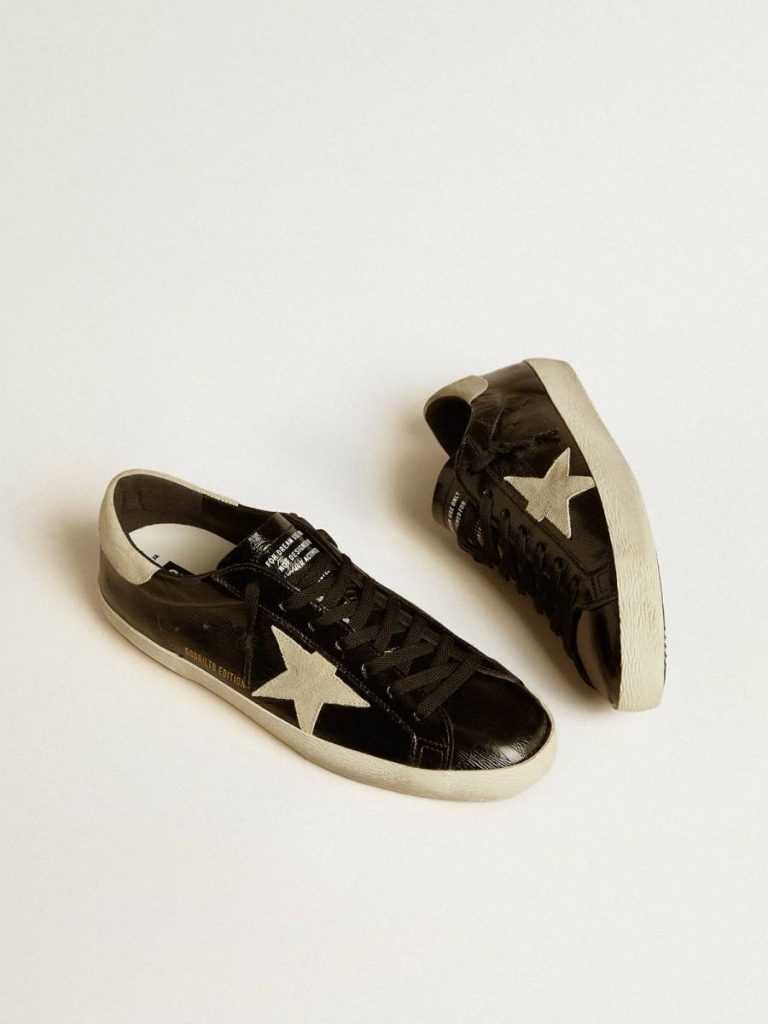 Golden Goose Super-Star Men Men's Super-Star Ltd In Black Patent Leather With Suede Star And Heel Tab