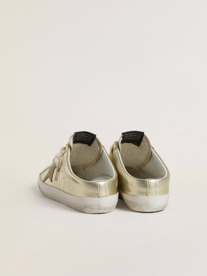 Golden Goose Super-Star Sabot Women Super-Star Sabots In Platinum Foiled Leather With Beige Suede Star