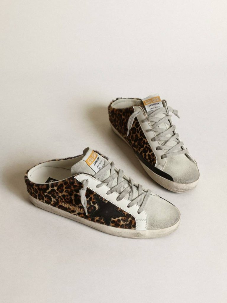 Golden Goose Super-Star Sabot Women Women's Super-Star Sabot In Leopard Print Pony Skin With Black Star