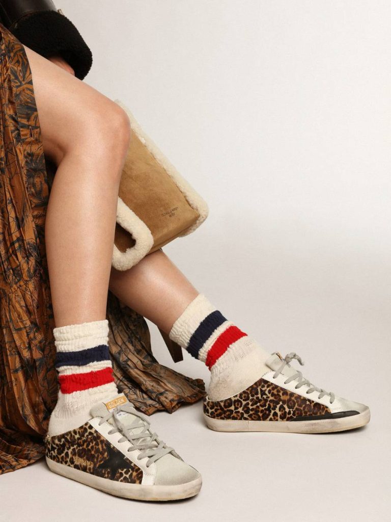 Golden Goose Super-Star Sabot Women Women's Super-Star Sabot In Leopard Print Pony Skin With Black Star