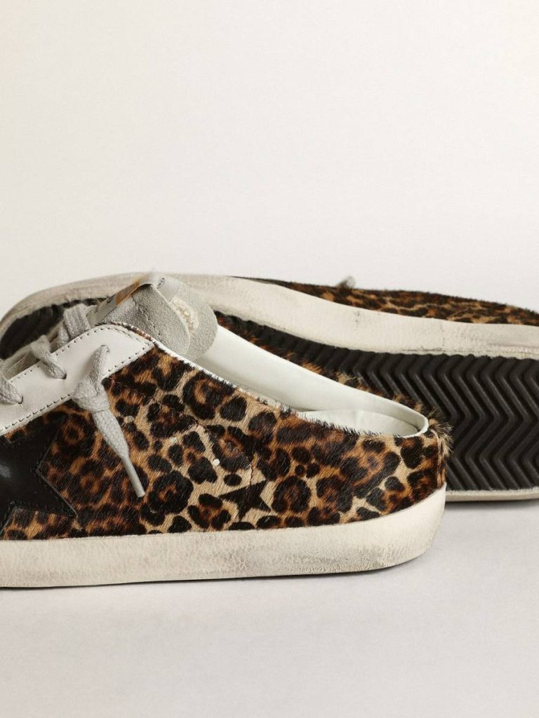 Golden Goose Super-Star Sabot Women Women's Super-Star Sabot In Leopard Print Pony Skin With Black Star