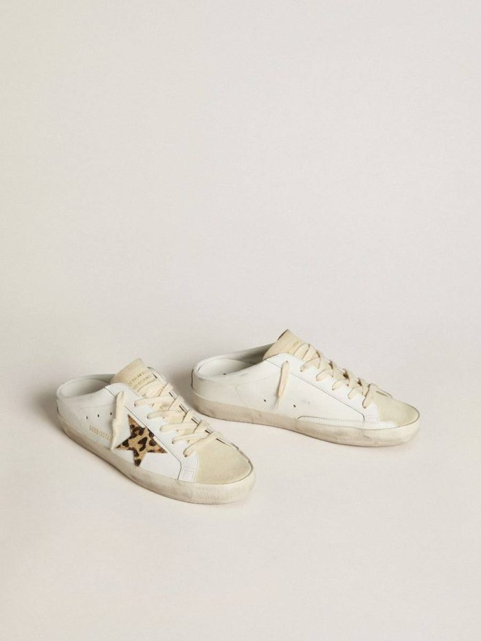 Golden Goose Super-Star Sabots With Pony Skin Star And Beige Suede Tongue Women Super-Star Sabot White