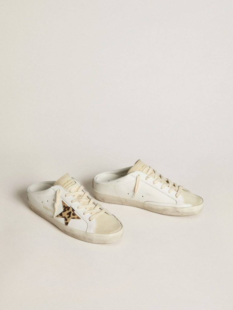 Golden Goose Super-Star Sabots With Pony Skin Star And Beige Suede Tongue Women Super-Star Sabot White