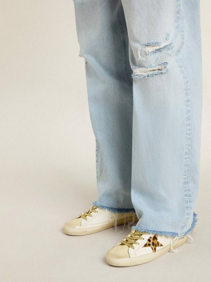 Golden Goose Super-Star Sabots With Pony Skin Star And Beige Suede Tongue Women Super-Star Sabot White