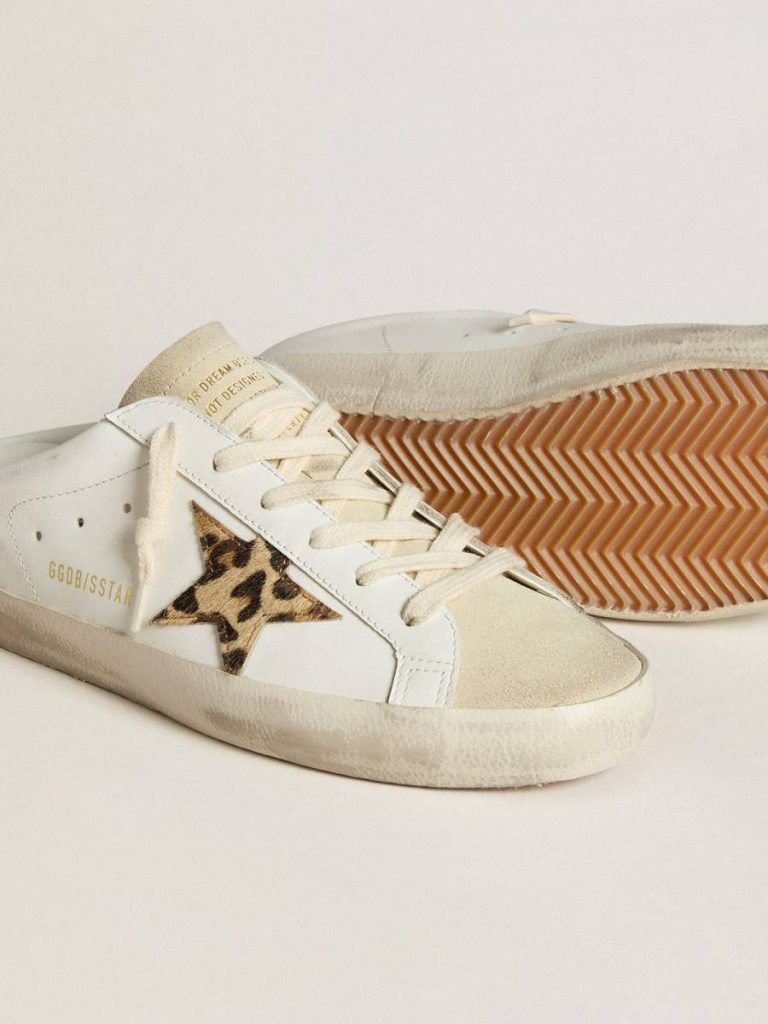Golden Goose Super-Star Sabots With Pony Skin Star And Beige Suede Tongue Women Super-Star Sabot White