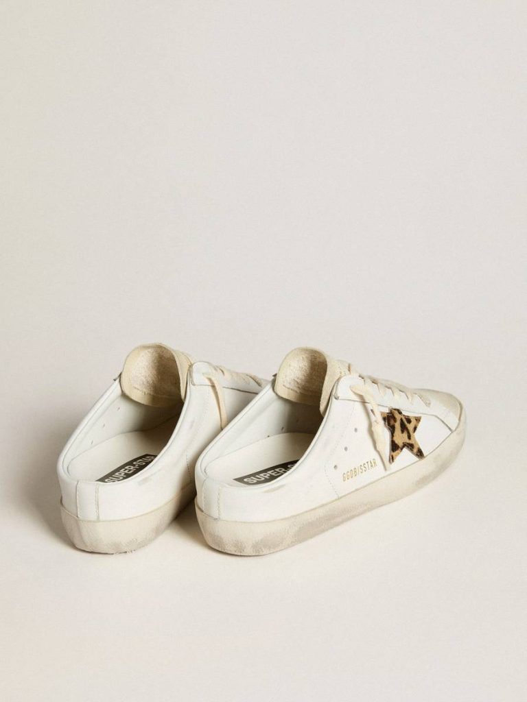 Golden Goose Super-Star Sabots With Pony Skin Star And Beige Suede Tongue Women Super-Star Sabot White