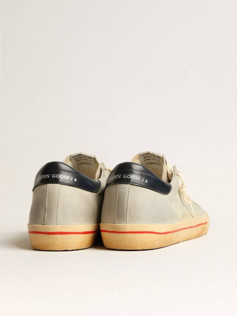 Golden Goose Super-Star Super-Star In Gray Nubuck With Perforated Star And Blue Heel Tab Men
