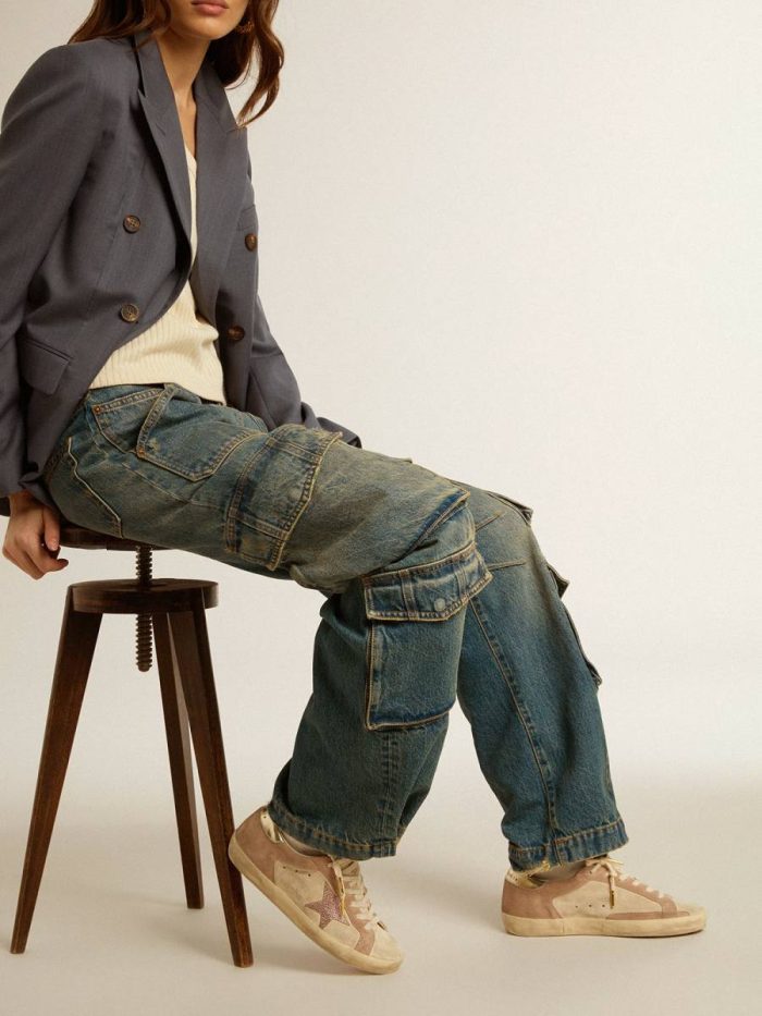 Golden Goose Super-Star Women Woman's Super-Star In Pale Pink Suede With Suede Star And Platinum Heel Tab