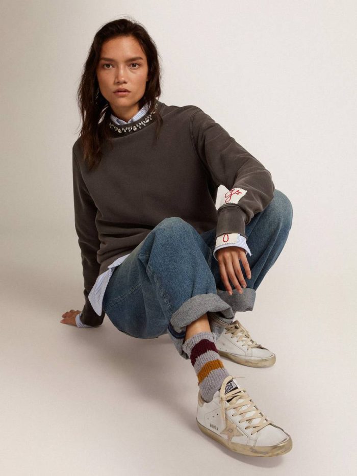 Golden Goose Super-Star Women Women's Super-Star With Gold Sparkle Foxing And Metal Stud Lettering