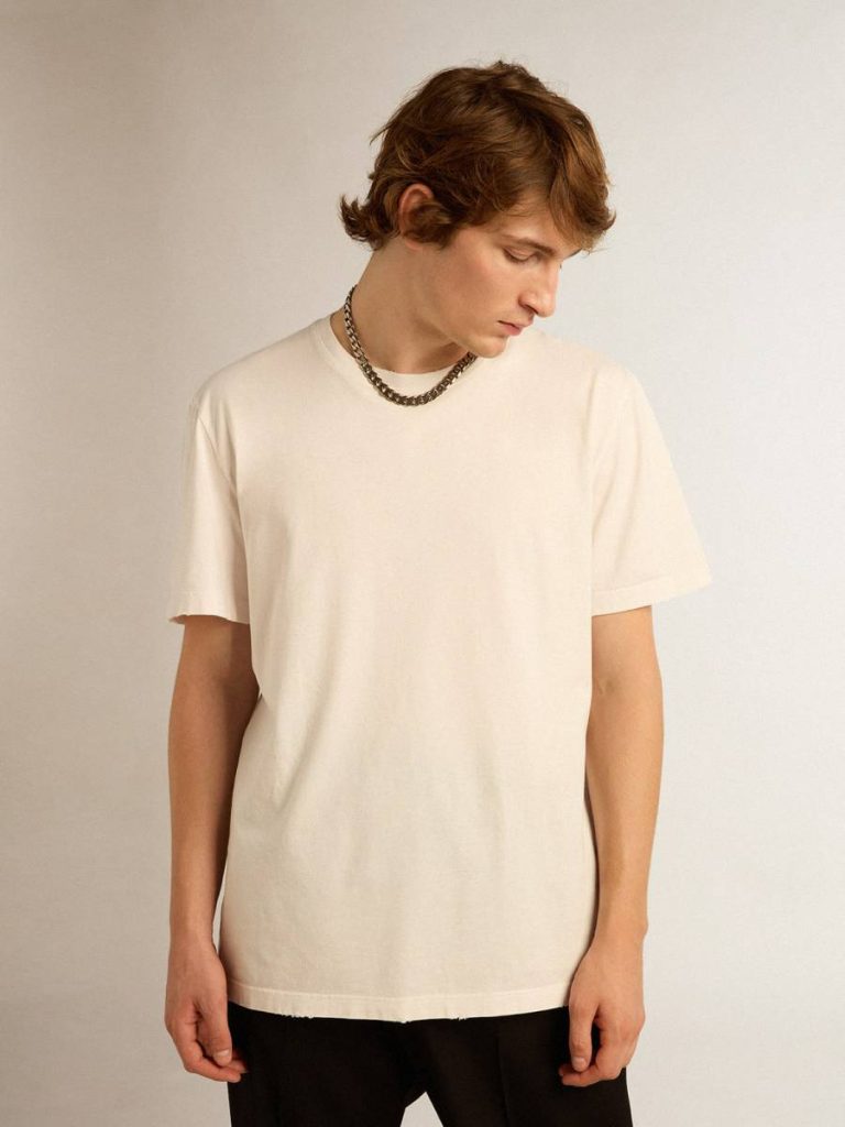 Golden Goose T-Shirts & Polo Shirts White Men Men's White T-Shirt With Distressed Treatment