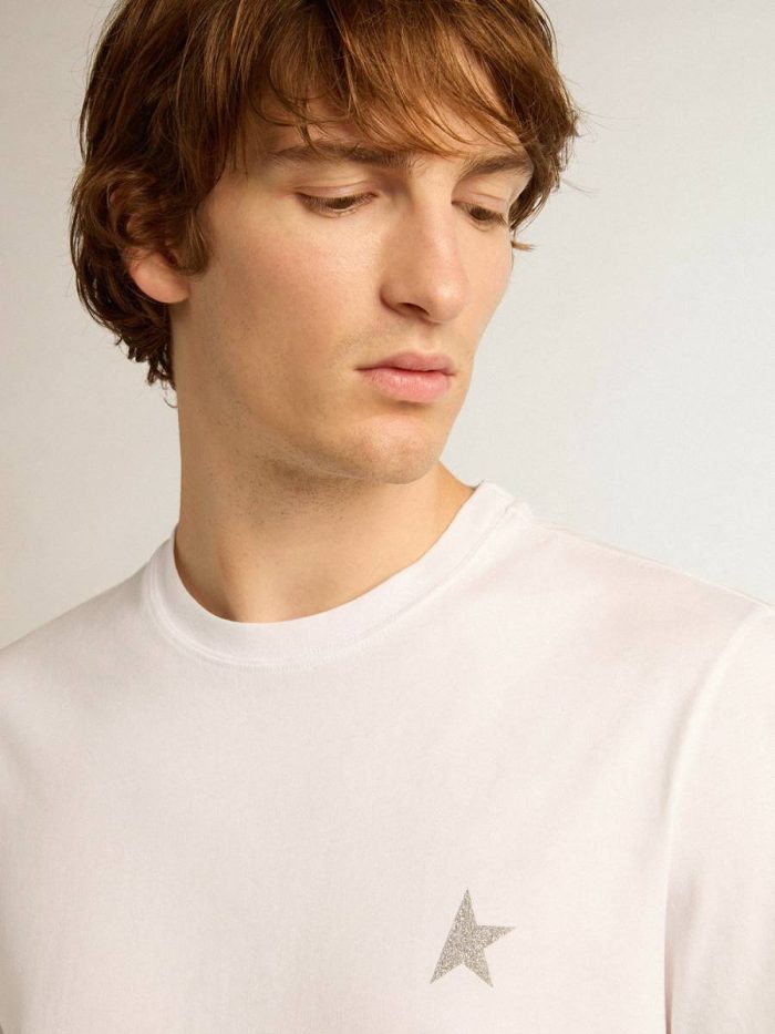 Golden Goose T-Shirts & Polo Shirts White Men's White T-Shirt With Silver Glitter Star On The Front Men