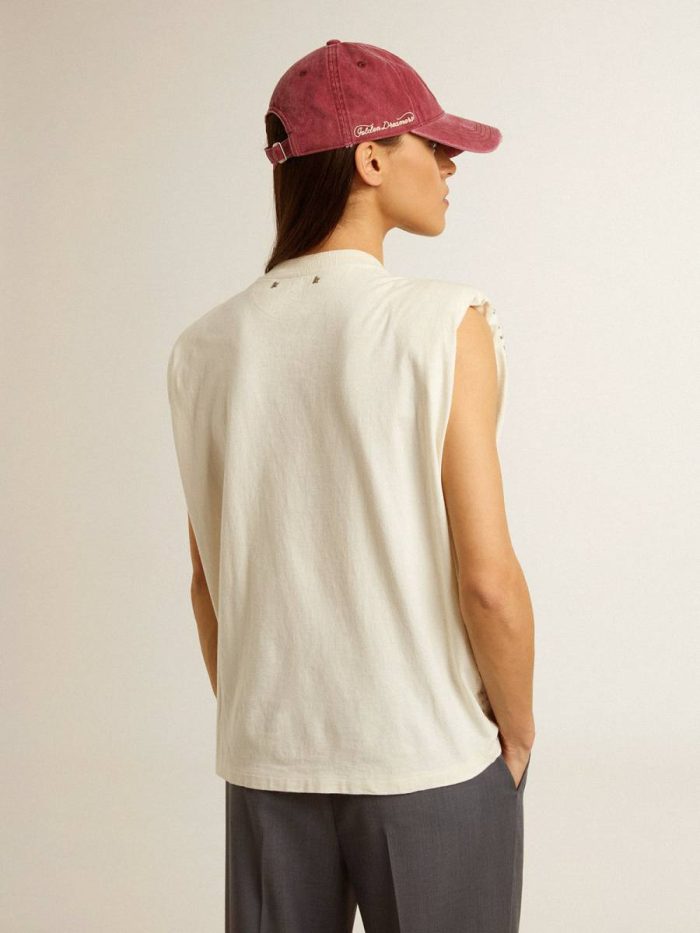 Golden Goose T-Shirts & Tops Aged White Women Aged White Sleeveless T-Shirt Embellished With Crystals
